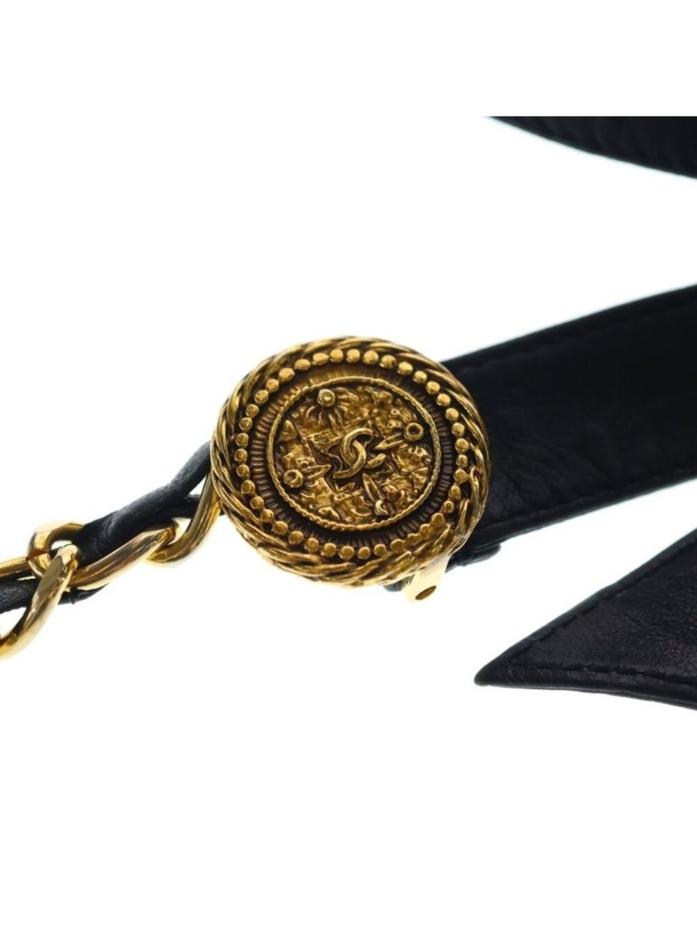 Chanel CC Logo Coin Chain Leather Belt Gold Black - Picture 4 of 6